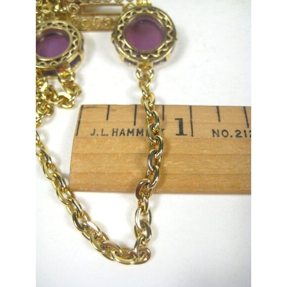 Goldtone Necklace Purple Plastic Stones Filigree Art Deco STYLE 55 inch - Picture 4 of 11